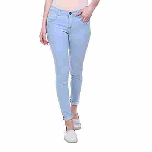 Ladies Stylish Single Button High Waist With Ice Blue Cotton Fabric Denim Jean 