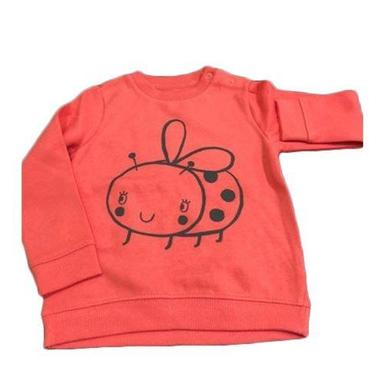 Red Breathable Skin Friendly Wrinkle Free Cotton Casual Wear Peach Printed Baby T Shirt