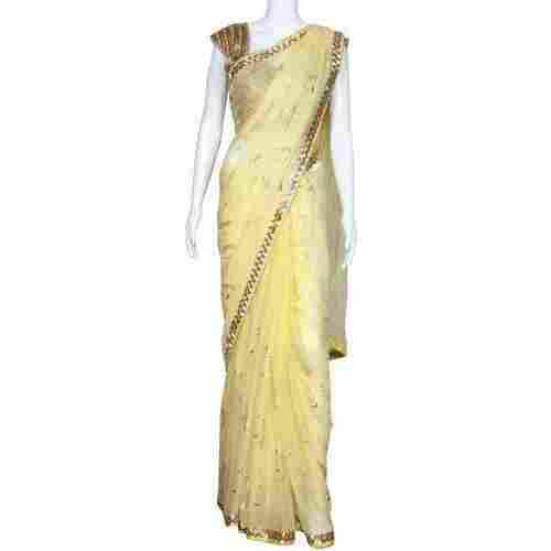 Yellow Party Wear Skin Friendly Comfortable Printed Net Sarees With Blouse Pieces