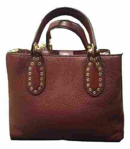 Zipper Closure Brown Leather Handbag for Ladies with Handles
