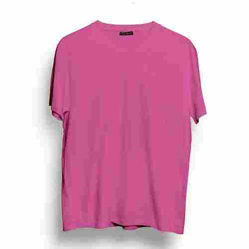 Pink Round Neck Casual Wear Skin Friendly Half Sleeve Plain Cotton T Shirts For Men