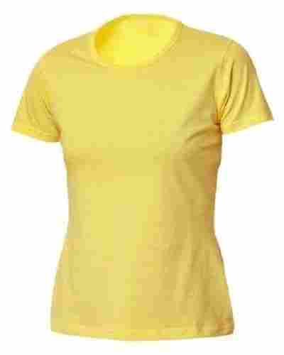 Casual Wear Skin Friendly Comfortable Yellow Plain Half Sleeve Cotton T Shirts For Ladies