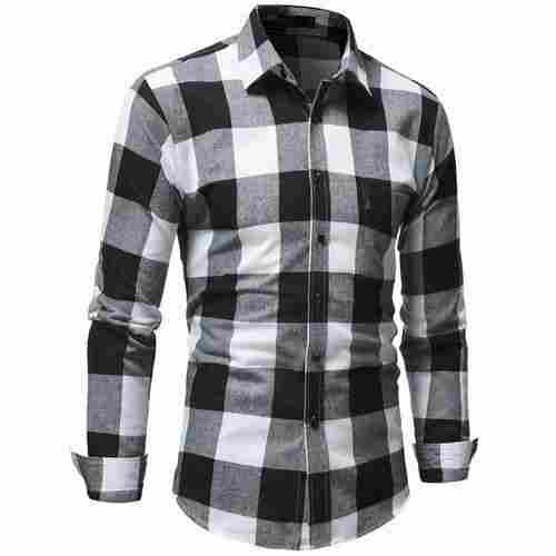 Men Collar Neck Full Sleeves Skin Friendly Soft Cotton Black Check Shirts
