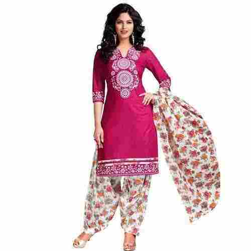 Women 3/4 Sleeves Casual Wear Comfortable Printed Cotton Pink Salwar Suit