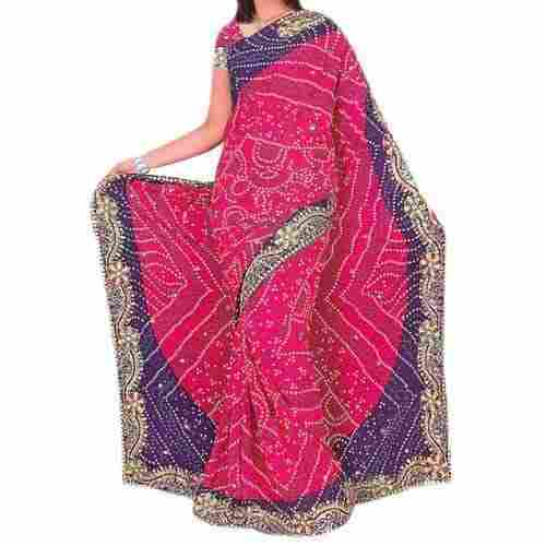 Printed Party Wear Comfortable Breathable Simple Pink Bandhani Sarees For Ladies 
