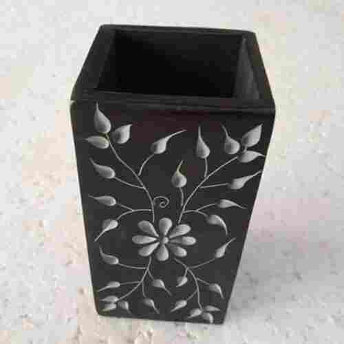 Rectangle Shape And Size 2.25 For Home Usage Handmade Black Soapstone Pen Holder