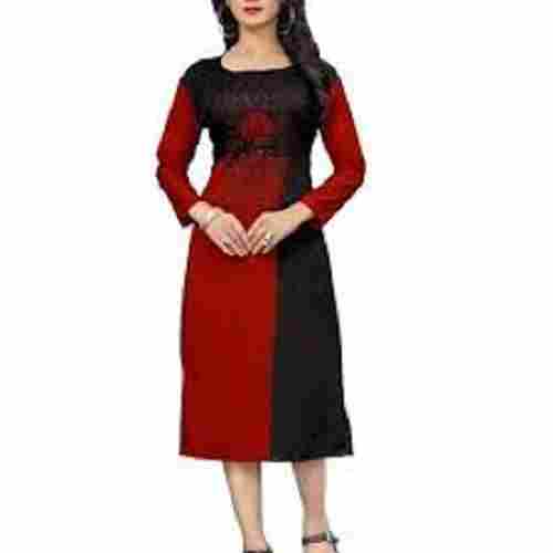 Women Round Neck And Full Sleeves Breathable Crepe Printed Straight Kurti