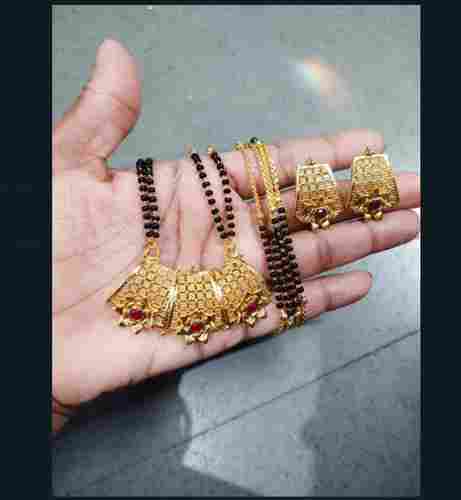 Artificial Gold Plated Mangal Sutra With Earrings For Ladies