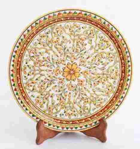 Designer Decorative Round Marble Plate Emboss Painting For Home Use