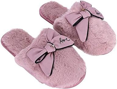 Brown Lovely Fluffy Short Plush Cotton Soft Comfy Winter Cotton Slippers