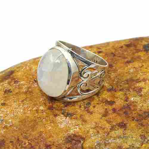 Ladies Casual Wear Lightweighted Artificial Silver Rainbow Moon Stone Rings