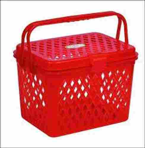Lightweight Jumbo Easy Lid Lock Attractive Design Ideal For Picnic And Long Drives Plastic Red Basket 