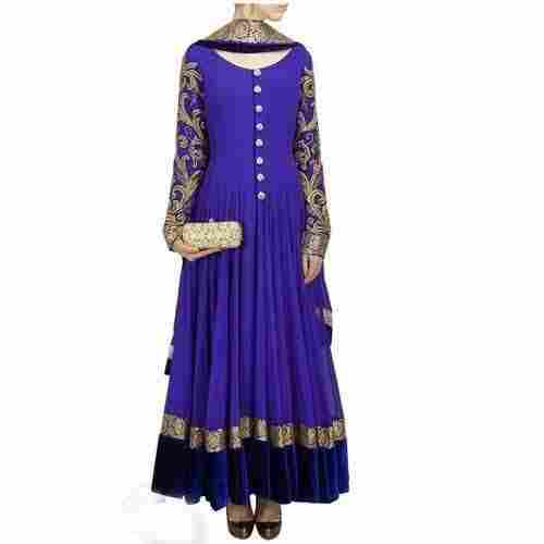 Stylish Look Georgette Full Sleeve Blue With Black Anarkali Suit For Women 