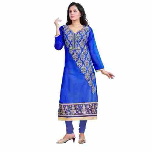 Ladies Stylish Stunning Look Full Sleeves Breathable Blue Cotton Suits
