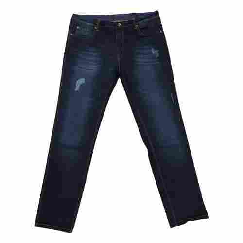 Casual Wear Soft Comfortable Regular Fit Dark Blue Faded Denim Jeans 