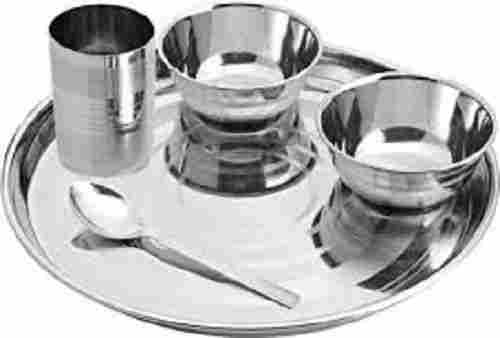 Silver Color Finely Finished Stainless Steel Five Utensils Round Shape Thali Set