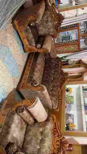Designer Brown And Grey Teak Solid Wood Antique 7 Seater Sofa For Living Room