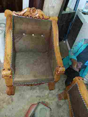 Solid Plywood Brown And Grey Color Fully Carved Wooden Chair For Living Room