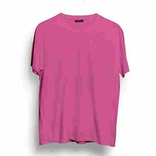 Mens Plain Round Neck Short Sleeve Casual Wear Regular Fit Pink Cotton T Shirt