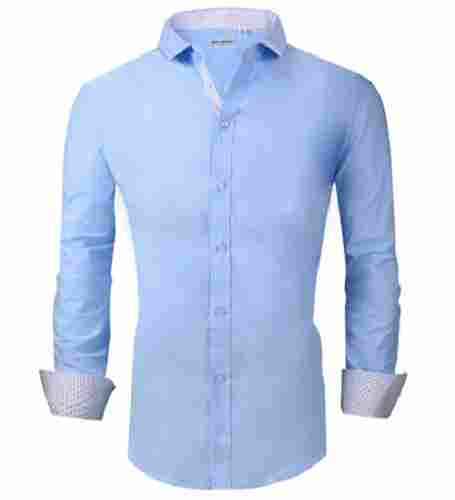 Men Full Sleeves Light Weight And Breathable Soft Cotton Plain Sky Blue Shirt