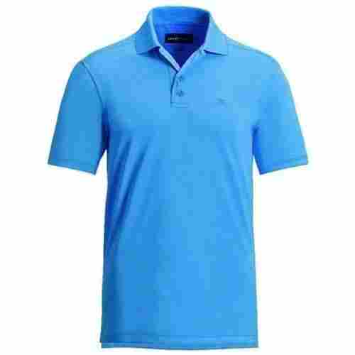 Men Casual Wear Blue Plain Collar Neck Half Sleeve Cotton T Shirts 