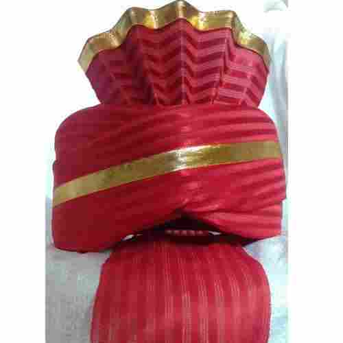Royal Red Colour Golden Lace Row Printed Traditional Groom Safa