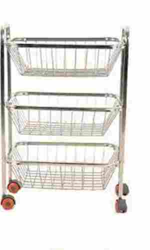 Sturdy Material And Heavy Duty With Three Layer Shelve Crystal Silver Stainless Steel Trolley