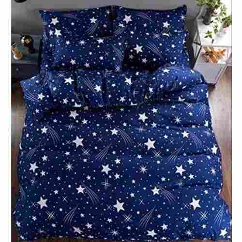 Blue Colour Hand Wash Friendly Star Design Printed Cotton Double Bed Sheets