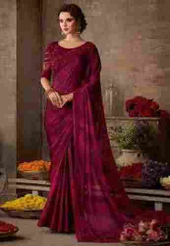Women Comfortable And Breathable Cotton Silk Plain Maroon Saree With Unstitched Blouse 