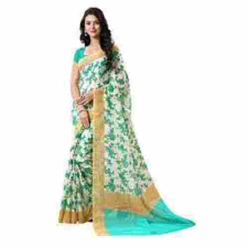 Women Comfortable And Breathable Cotton Silk Printed Banarasi Saree With Unstitched Blouse 