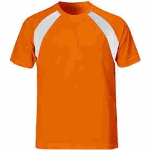 Men'S Stretchable Sweat Absorbance Fabric Short Sleeves Plain Polyester Orange Sport T-Shirt
