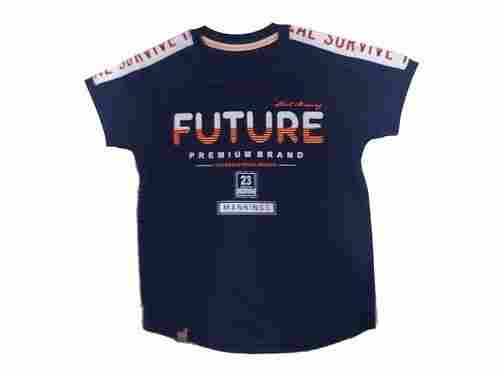 Simple And Stylish Look Printed Navy Blue Half Sleeve Hosiery T Shirt For Kids