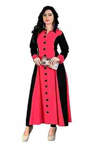 Women Comfortable And Breathable Easy To Wear Full Sleeves Pink Black Kurti 