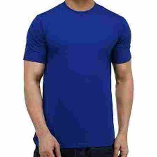 Plain Round Neck Cotton Blue Half Sleeve T Shirt
