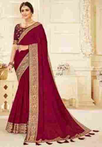 Women Comfortable And Easy To Wear Cotton Silk Maroon Saree For Party Wear 