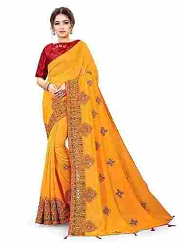  Womens Stylish Art Silk Hand Embroiderd Saree For Party Wear
