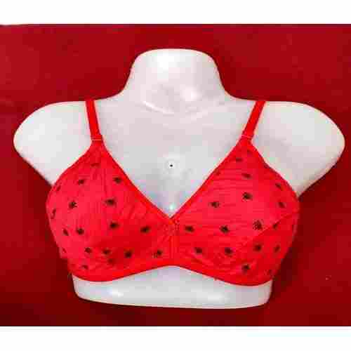 Breathable Skin Friendly And Soft Cotton Red Printed Padded Hosiery Bra For Ladies