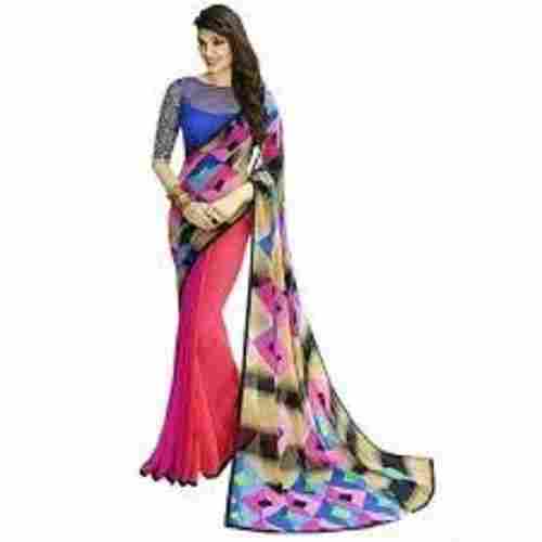 Comfortable And Stylish Printed Pattern Pink Color Designer Ladies Saree