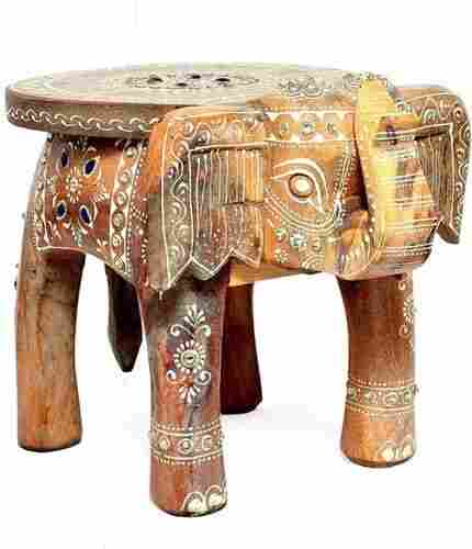 Modern Wood Home Decorative Wooden Elephant Handcrafted White Stool 
