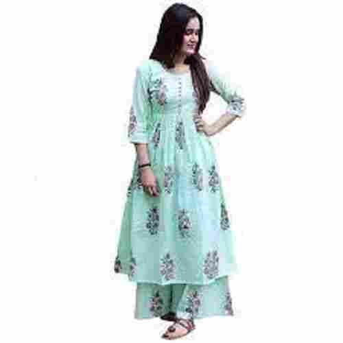 Sea Green Printed Cotton Kurti Can Be Worn Both During Day As Night Time