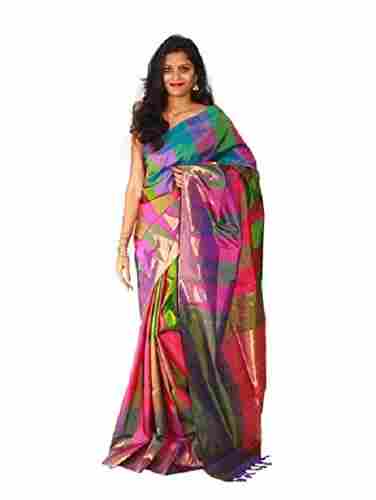 Beautiful Multi Color Silk Saree With A Blouse Piece For Casual And Daily Wear