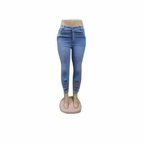 Plain Dyed Skinny Slim Fit Quick Dry Blue Denim Jeans For Ladies
