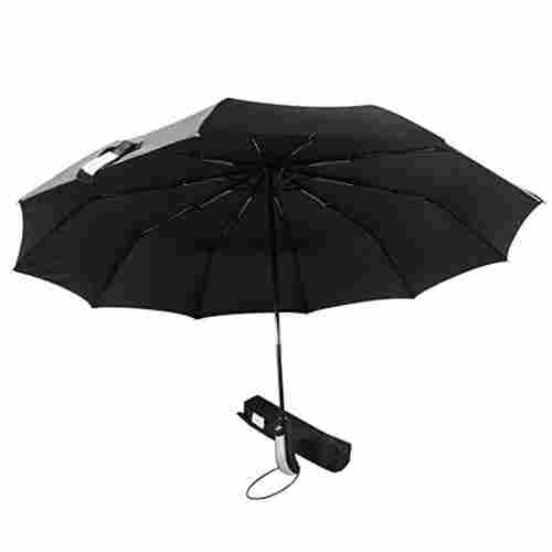 21 Inch Size Black 3 Fold Waterproof Umbrella With Auto Open And Metal Shaft