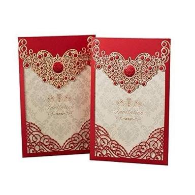 Embossing Modern Handmade Colour White And Red Lamination Wedding Invitation Cards