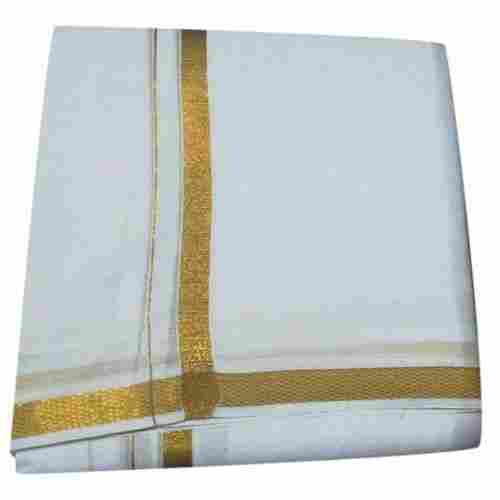 Traditional Wear Comfortable Breathable Plain White And Golden Border Cotton Dhoti For Men