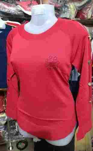 Breathable Wrinkle Free Casual Wear Fancy Designer Pink Knitting Top For Girls 