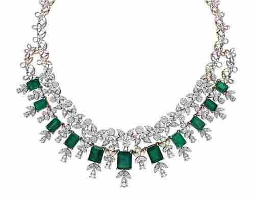 Women Elegant Look Party Wear White And Green Stone Beautiful Luxuries Necklace