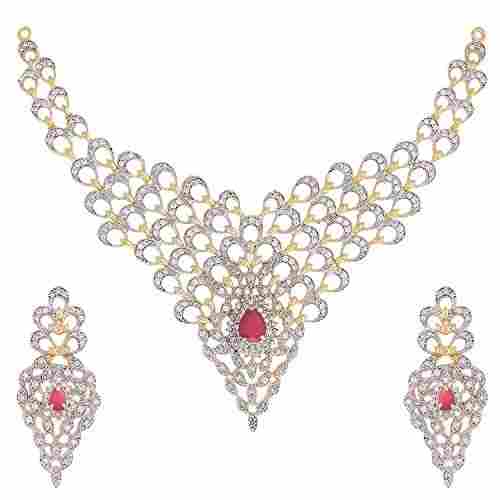 Women Elegant Look Party Wear White And Pink Stone Beautiful Luxuries Necklace