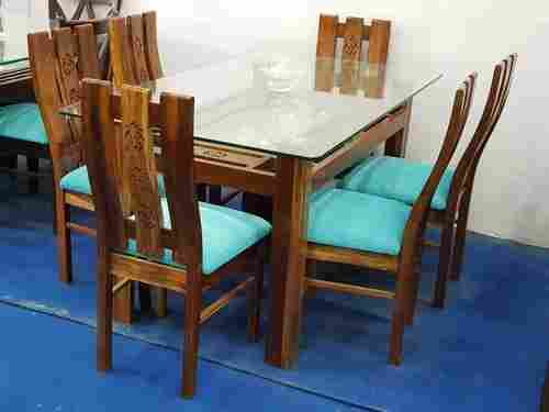 Easy To Clean Eco Friendly Termite Resistance Brown Wooden Six Chair Dining Table Set