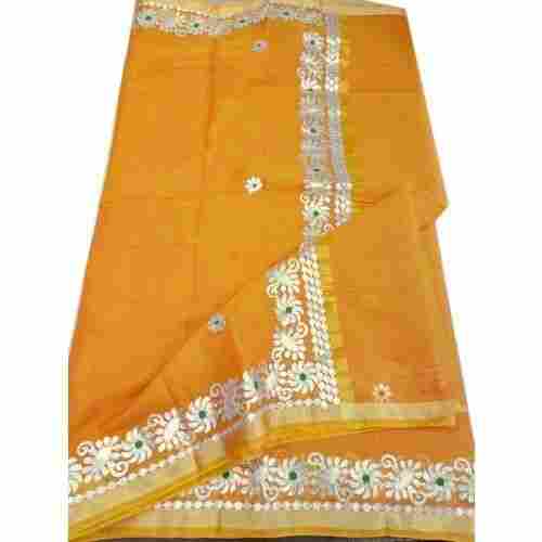 Stylish Look Gorgeous And Beautiful Gota Patti Work Yellow Party Wear Fancy Saree For Ladies 